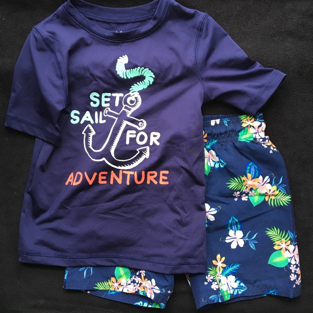 Cat & Jack swim shorts and rash guard, size 5T